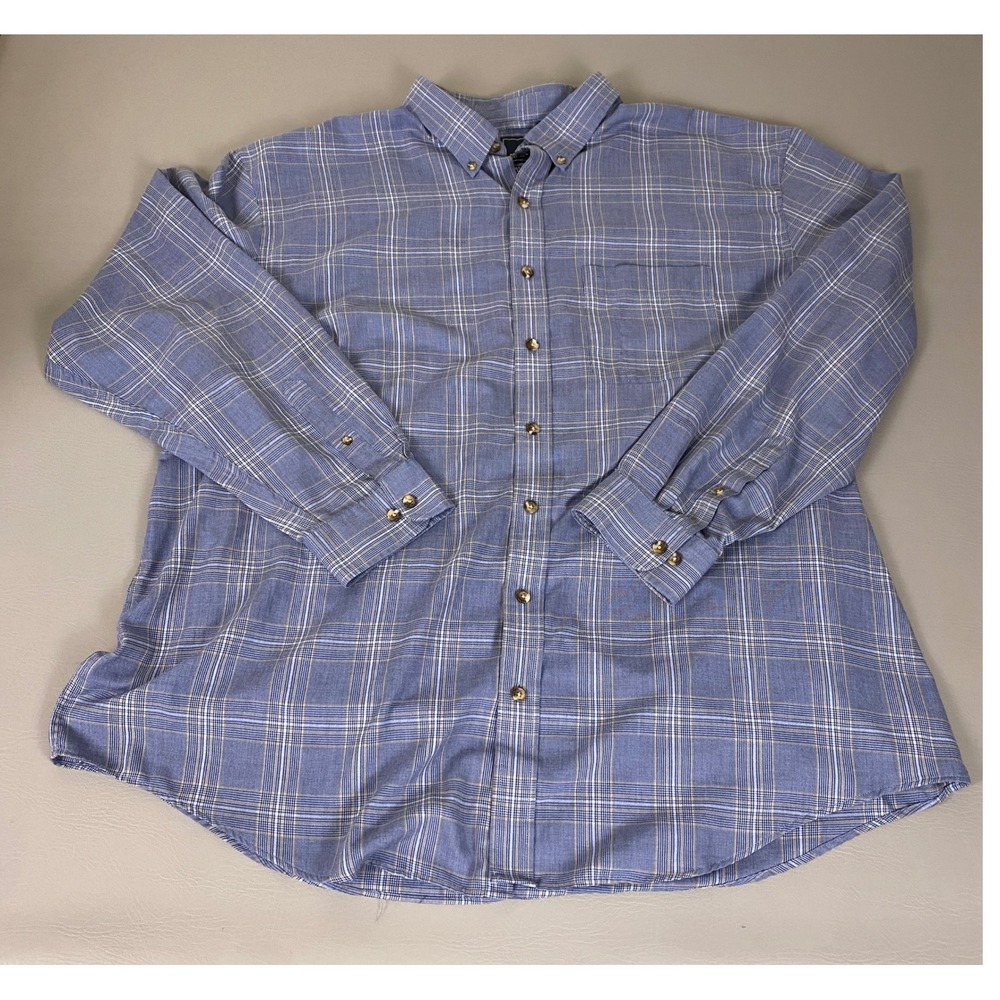 Arrow Button Down Shirt Men's Size 3XLT Big and Tall Blue Plaid Long Sleeve